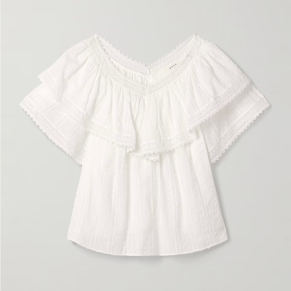 NWT Doen Cosenza Cotton Eyelet Off-Shoulder Ruffle Top